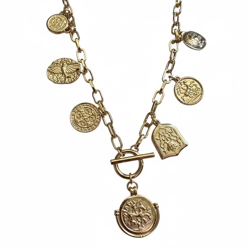 Gold Coin Charm Link Necklace - Women Jewelry